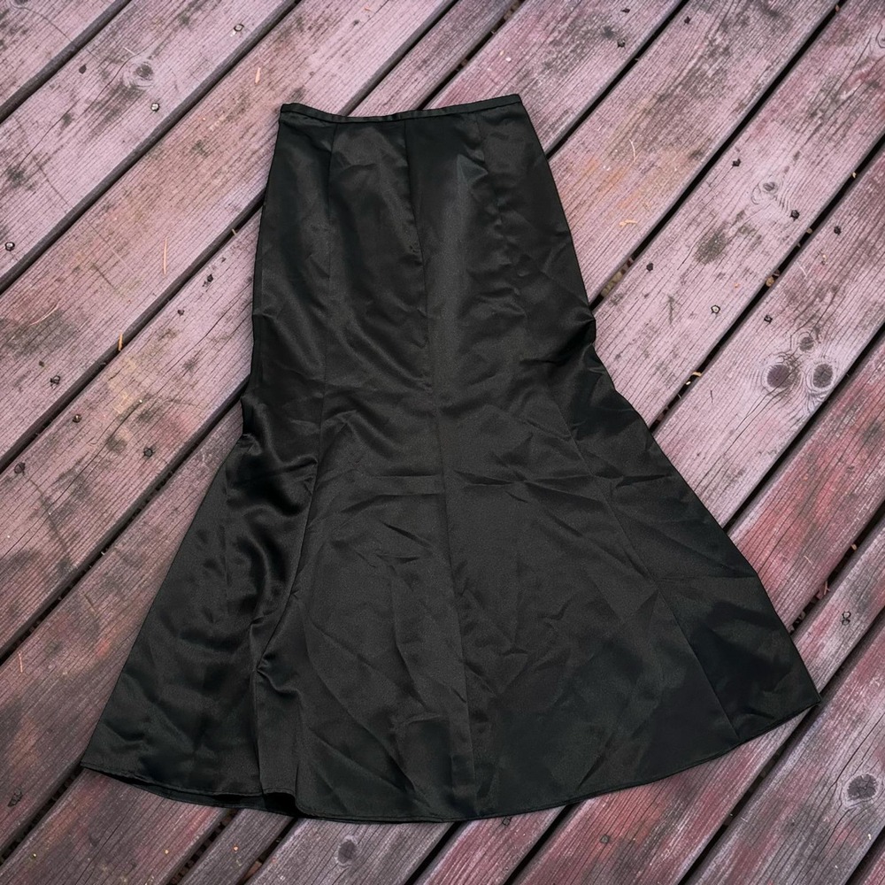 VTG J.R. Nites by Caliendo Black Trumpet Skirt Satin Mermaid Maxi Formal USA 14